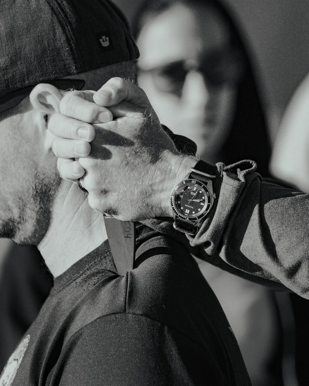 Self defence demonstration with a man holding a knife.