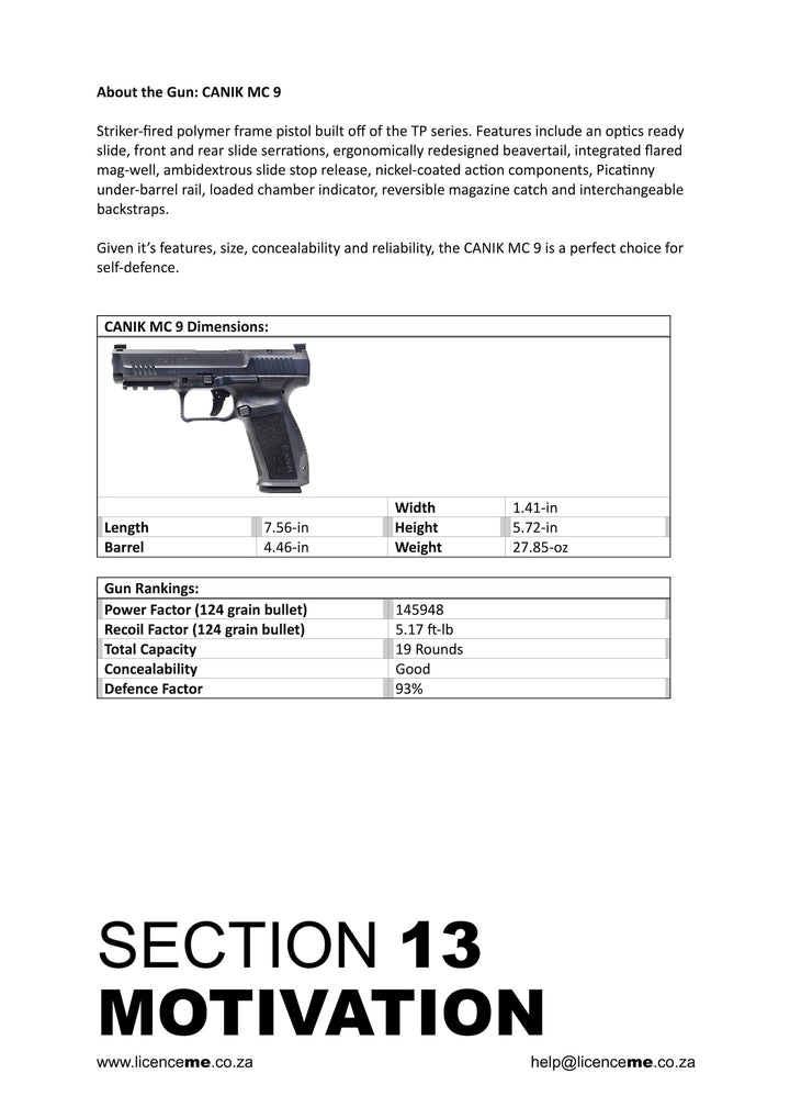 Example page for SAPS Firearm Motivation for handgun.