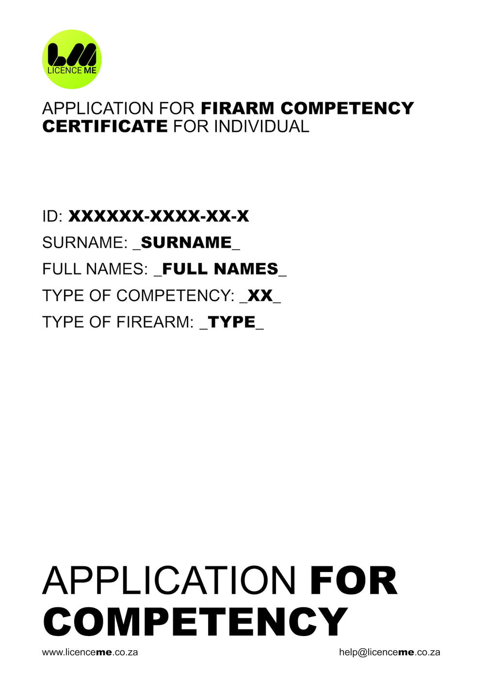 SAPS forms for Application for Firearm Competency Certificate from Licence Me