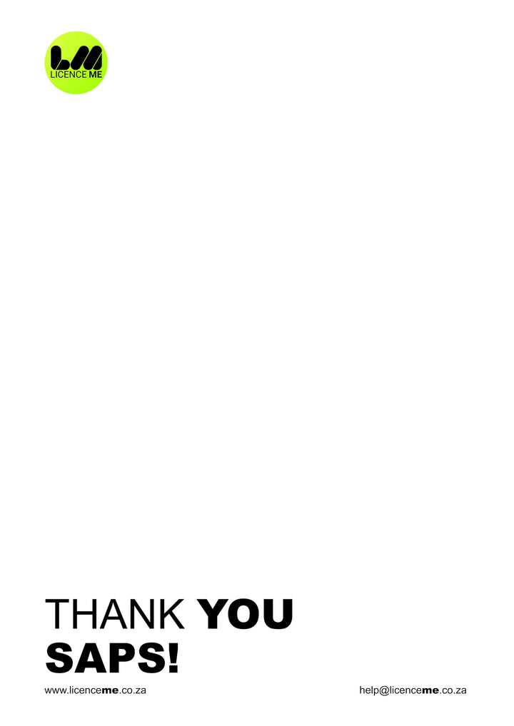 SAPS Thank You page for Competency Certificate Application.