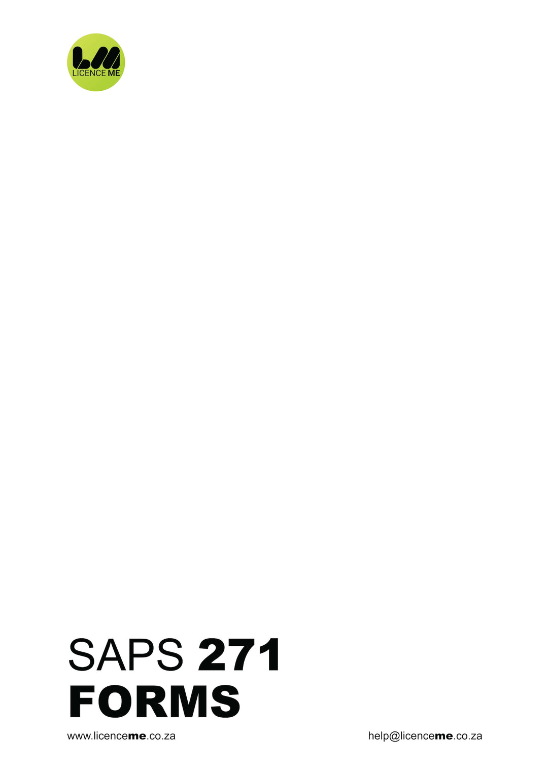 Cover page for SAPS 271 Firearm Licence Application Forms.