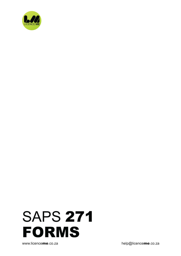 Cover page for SAPS 271 Firearm Licence Application Forms.