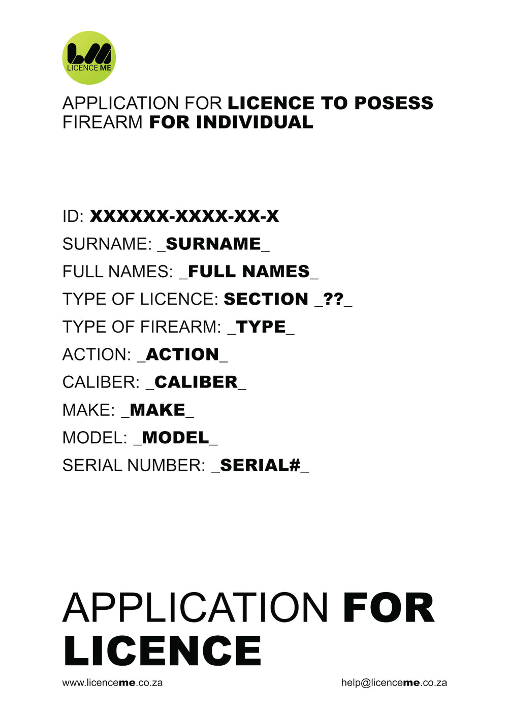 Summary page of SAPS firearm licence application forms for new gun licence applications.